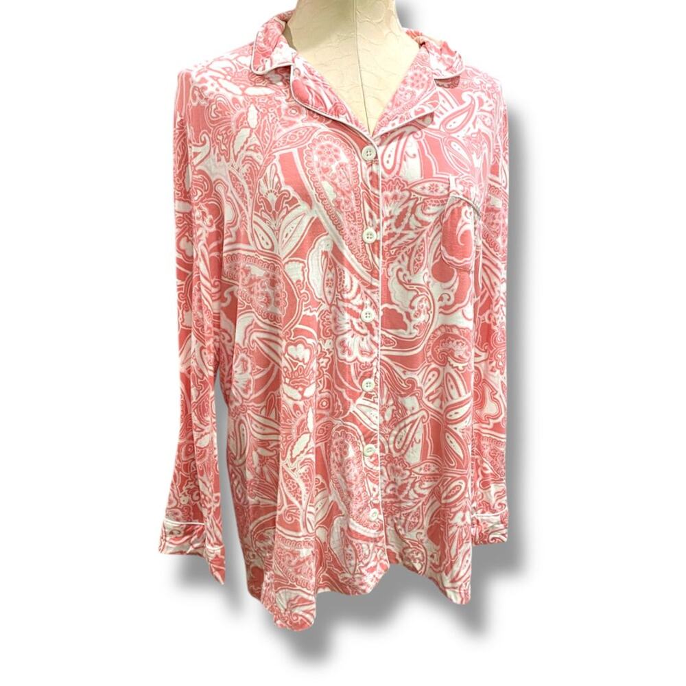 Size‎ XL Soma Pink PJ Top Shirt Button Up Pink White Womens